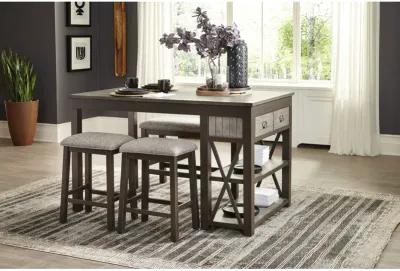 Modern Aesthetic Set Of 2 Counter Height Stool Gunmetal-Gray Finish Wood Fabric Covered Padded Seat