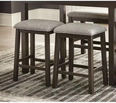 Modern Aesthetic Set Of 2 Counter Height Stool Gunmetal-Gray Finish Wood Fabric Covered Padded Seat