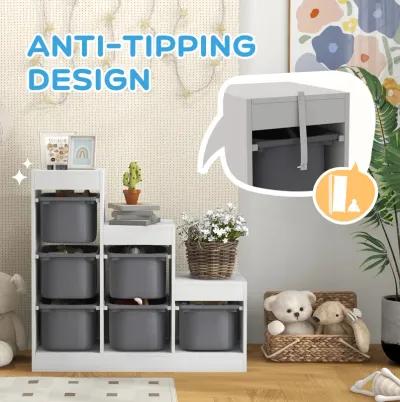 Qaba Kids Toy Storage Organizer w/ 3 Layers & 6 Storage Bins, Gray