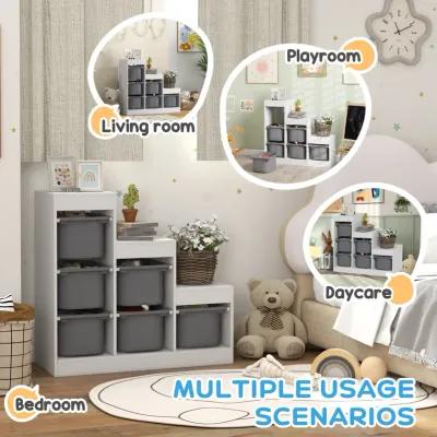 Qaba Kids Toy Storage Organizer w/ 3 Layers & 6 Storage Bins, Gray