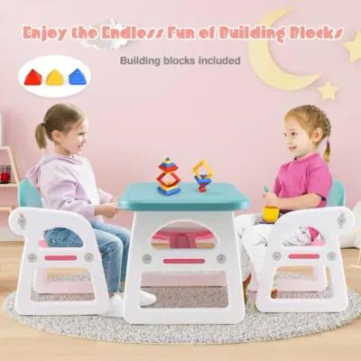 Hivvago Kids Table and Chair Set with Building Blocks