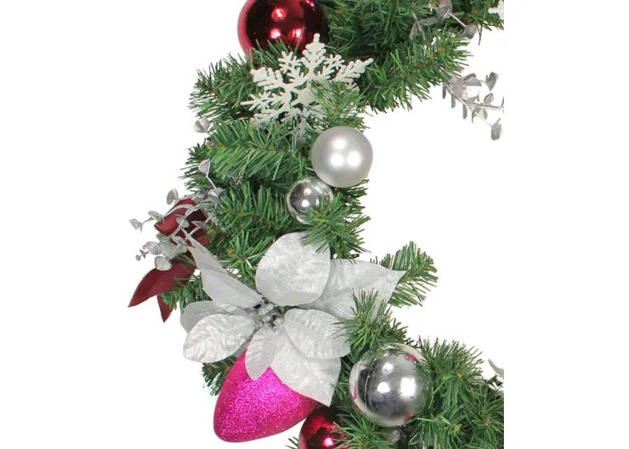 Poinsettia and Eucalyptus Artificial Christmas Wreath - 24-Inch  Unlit