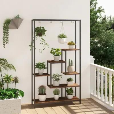 Hivvago 6-Tier Tall Plant Stand 71 Inch Metal Indoor Plant Shelf with 10 Hanging Hooks