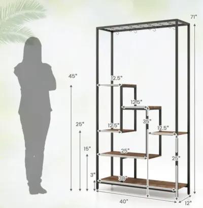 Hivvago 6-Tier Tall Plant Stand 71 Inch Metal Indoor Plant Shelf with 10 Hanging Hooks