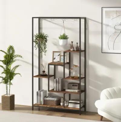 Hivvago 6-Tier Tall Plant Stand 71 Inch Metal Indoor Plant Shelf with 10 Hanging Hooks