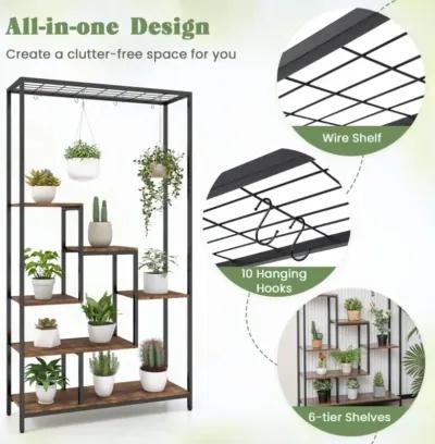 Hivvago 6-Tier Tall Plant Stand 71 Inch Metal Indoor Plant Shelf with 10 Hanging Hooks