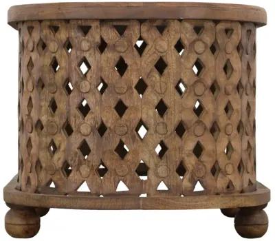 36 Inch Handcrafted Oval Coffee Table, Intricate Cutout Design, Antique Brown-Benzara