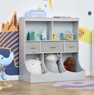 Grey Kids' Organizer: Freestanding Cabinet with Bookshelf and Drawers