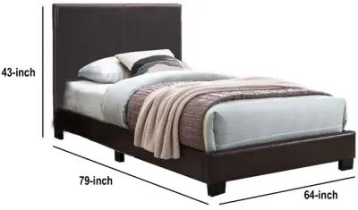 Transitional Style Leatherette Queen Bed with Padded Headboard, Dark Brown-Benzara