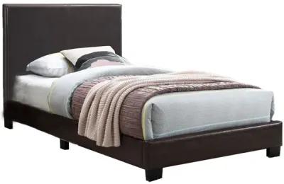 Transitional Style Leatherette Queen Bed with Padded Headboard, Dark Brown-Benzara