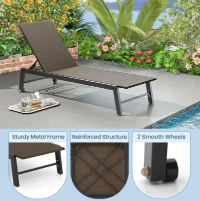 Hivvago PE Wicker Patio Chaise Lounge Chair with Wheels for Poolside Backyard and Deck