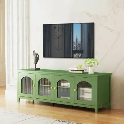 Stylish 71-Inch TV Stand with Antique Green Glass Door