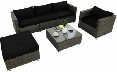 Rattan Wicker Patio Sofa Set with Black Cushion