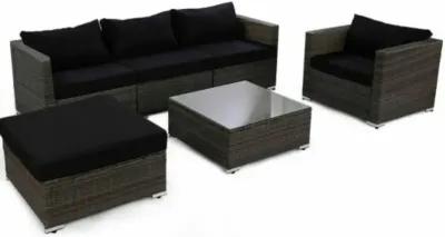 Rattan Wicker Patio Sofa Set with Black Cushion