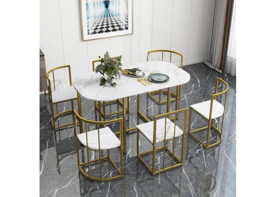 Modern 7-Piece Dining Table Set with 6 Stools