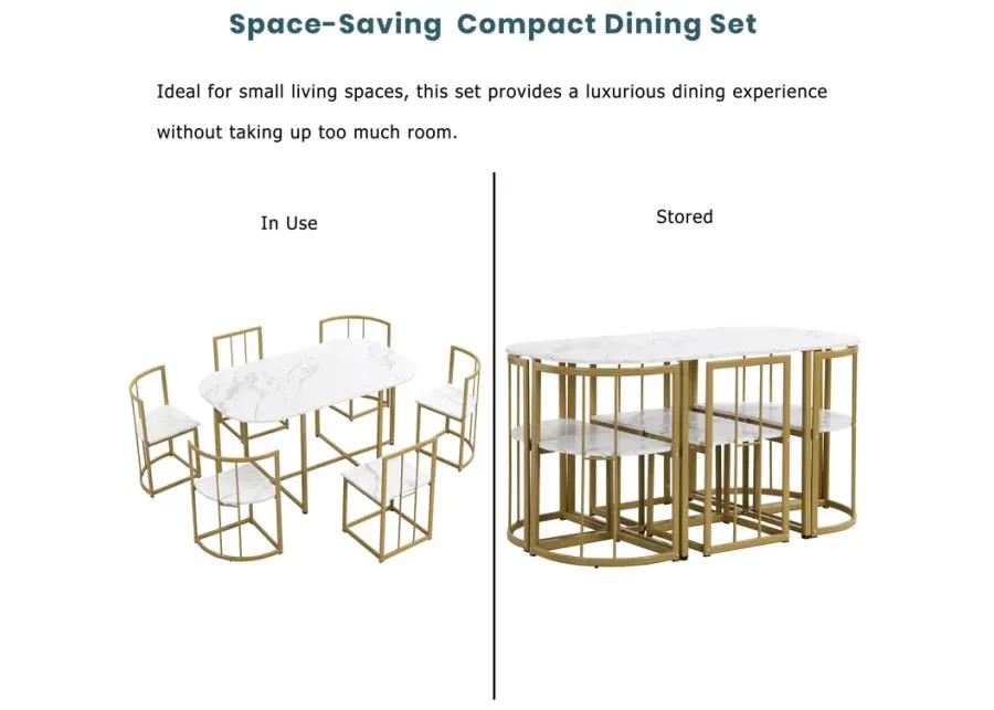 Modern 7-Piece Dining Table Set with 6 Stools