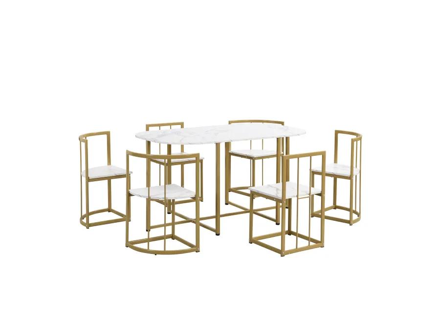 Modern 7-Piece Dining Table Set with 6 Stools