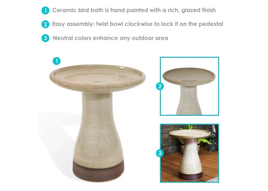 Sunnydaze Outdoor Glazed Ceramic Bird Bath - 20.5 in