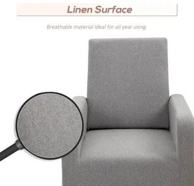 Gray Linen Lounger: Accent Rocking Chair with Solid Wood Base