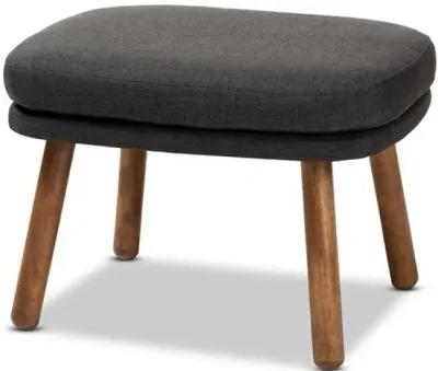 Dark Grey Fabric Upholstered Walnut Brown Finished Wood Ottoman