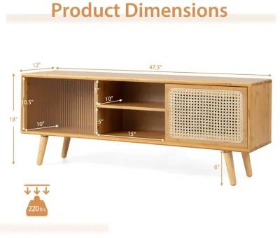 Modern TV Stand with Rattan Glass Sliding Doors-Natural