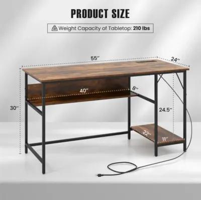 Hivvago 55 Inches Computer Desk with Charging Station