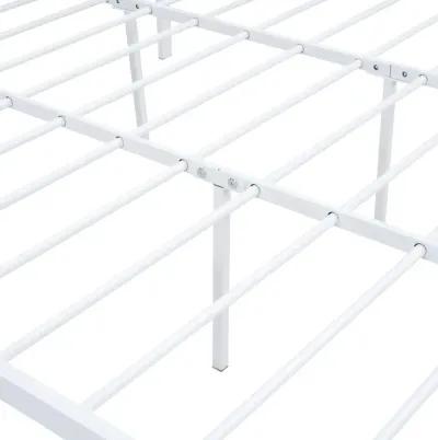 Queen Size Platform Bed, Metal And Wood Bed Frame With Headboard And Footboard, White