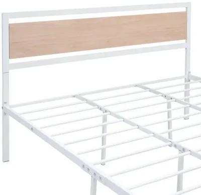 Queen Size Platform Bed, Metal And Wood Bed Frame With Headboard And Footboard, White