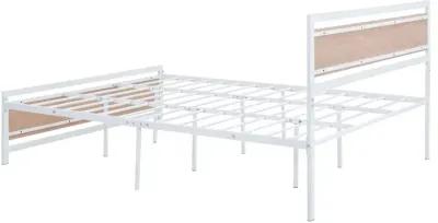 Queen Size Platform Bed, Metal And Wood Bed Frame With Headboard And Footboard, White