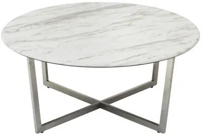 Homezia White on Stainless Faux Marble Round Coffee Table