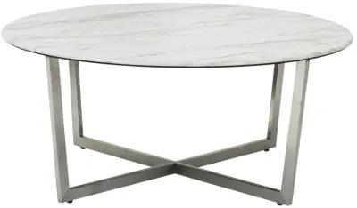 Homezia White on Stainless Faux Marble Round Coffee Table