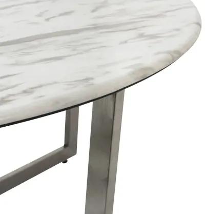 Homezia White on Stainless Faux Marble Round Coffee Table