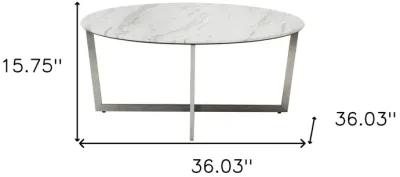 Homezia White on Stainless Faux Marble Round Coffee Table