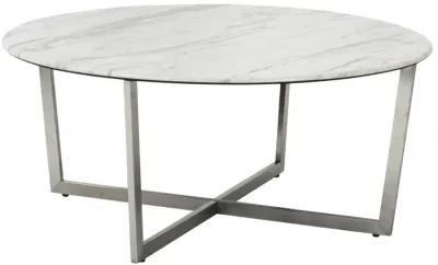 Homezia White on Stainless Faux Marble Round Coffee Table