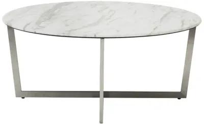 Homezia White on Stainless Faux Marble Round Coffee Table