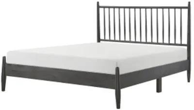 Lika Queen Size Platform Bed, Vertical Slatted Headboard, Gray Finish - Benzara