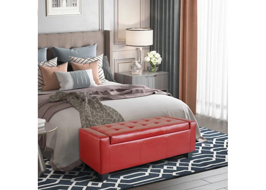 Vibrant Storage Seat: 50.5" Red Faux Leather Tufted Ottoman for Entryways