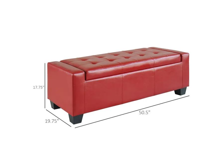 Vibrant Storage Seat: 50.5" Red Faux Leather Tufted Ottoman for Entryways