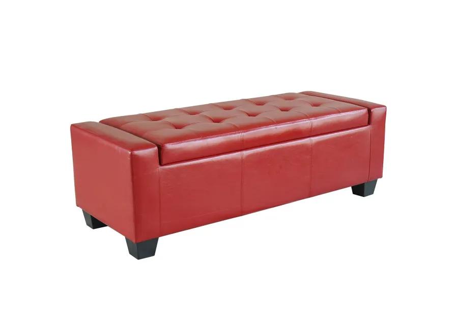 Vibrant Storage Seat: 50.5" Red Faux Leather Tufted Ottoman for Entryways