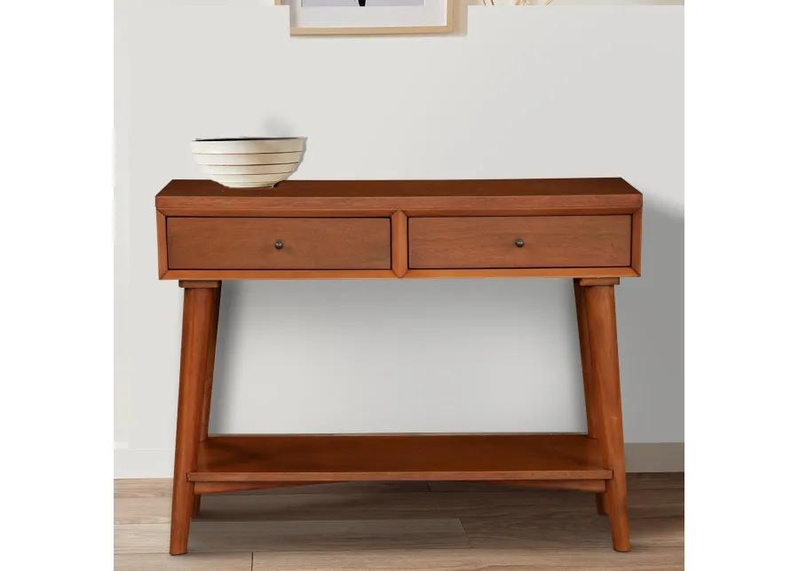 Console Table with 2 Drawers and Angled Legs, Brown-Benzara