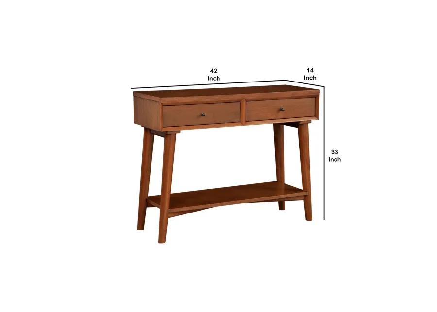 Console Table with 2 Drawers and Angled Legs, Brown-Benzara