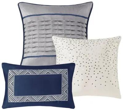 Belen Kox Navy 7 Piece Jacquard Polyester Comforter Set, Belen Kox