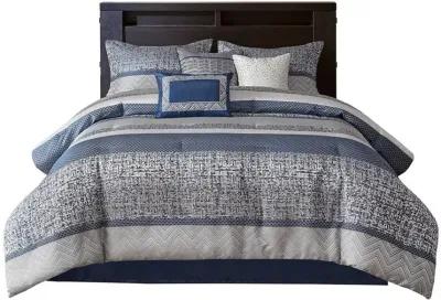 Belen Kox Navy 7 Piece Jacquard Polyester Comforter Set, Belen Kox