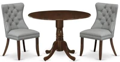 3 Piece Dining Table Set Contains a Round Kitchen Table with Dropleaf