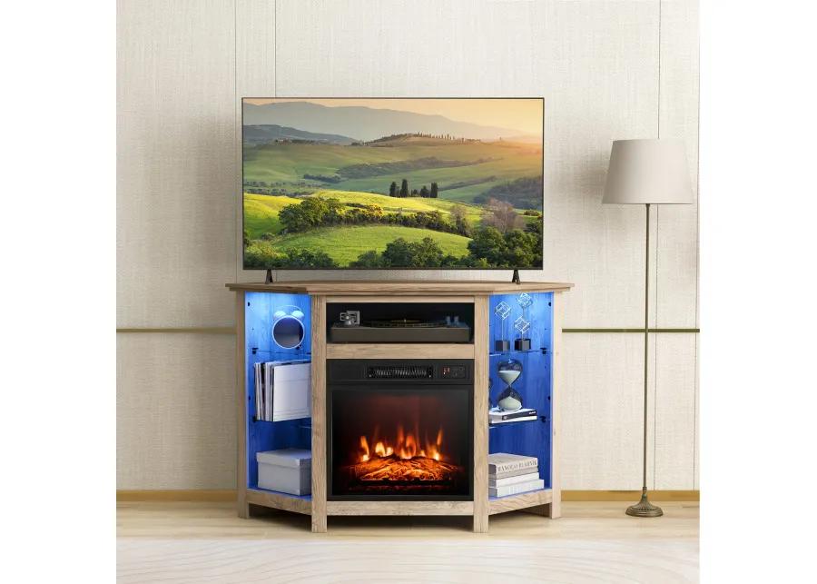 Fireplace Corner TV Stand with LED Lights and Smart APP Control for 50 Inches TV