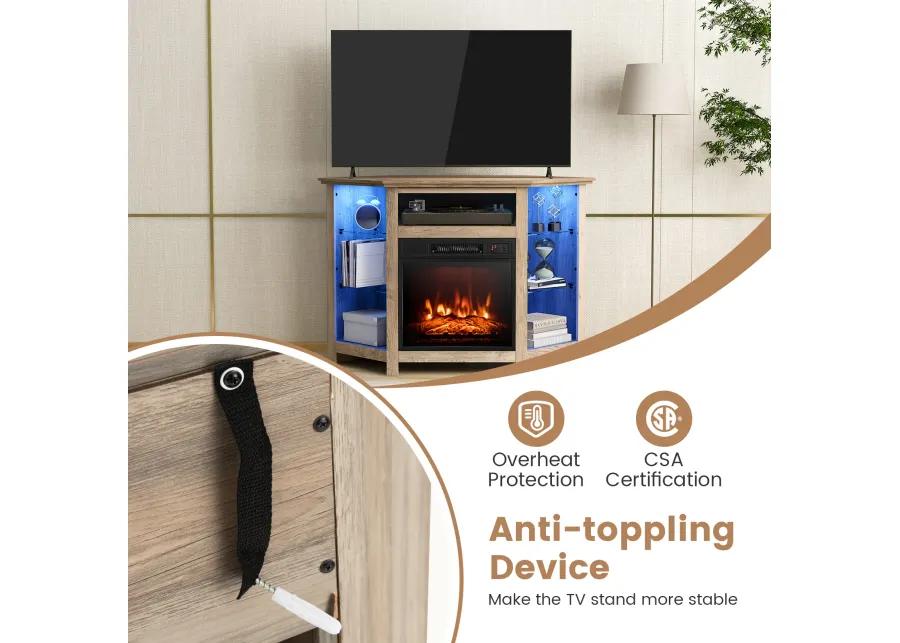 Fireplace Corner TV Stand with LED Lights and Smart APP Control for 50 Inches TV