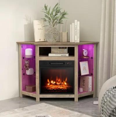 Fireplace Corner TV Stand with LED Lights and Smart APP Control for 50 Inches TV