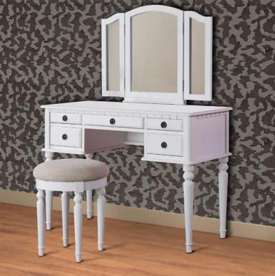 Wooden Vanity Set With Stool White-Benzara