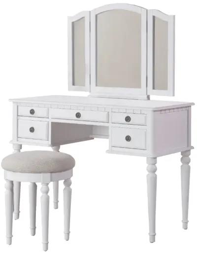 Wooden Vanity Set With Stool White-Benzara