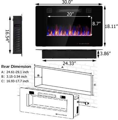 Recessed Ultra Thin Electric Fireplace Heater with Glass Appearance